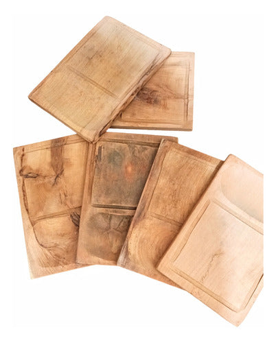 Set of 6 Handmade Second-Grade Carob Wood Combination Plates 30x20 cm 0