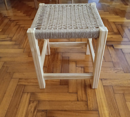 Banqueta Pino Laqueado Asiento Encordado Hilo Craft 2