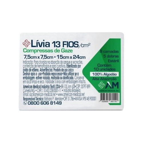 Compressa De Gaze 13 Fios Estéril C/10 7,5x7,5 50 Pacotes 0