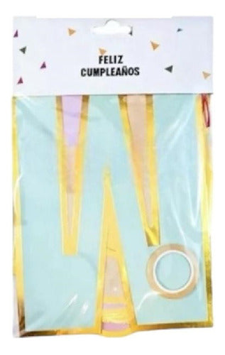 Guirnalda Banderin Feliz Cumpleaños Color Pastel Y Dorado 2