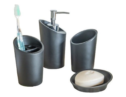 Set De Baño Negro Liso 4 Piezas De Poliresina 0