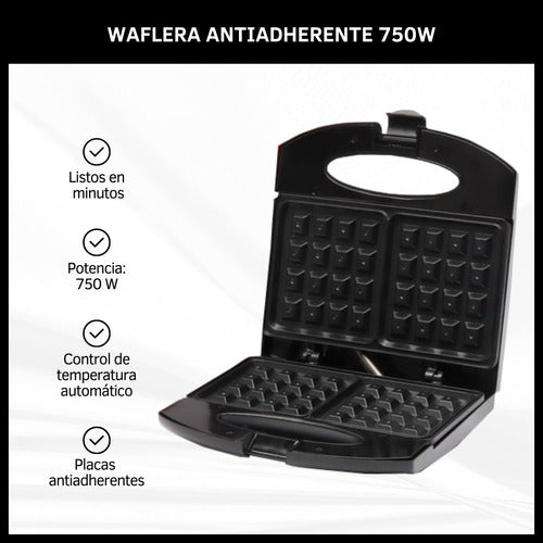 Oryx Waflera Electrica Antiadherente 750W Waffles Teflon Metalica 5