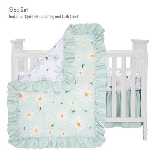 Lambs & Ivy Sweet Daisy Azul/blanco Juego De Cama De Cuna Fl 1