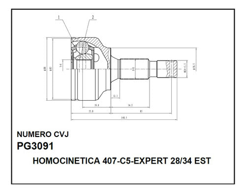 Homocinetica Peugeot  Expert - 407  28/34 Estrias 1