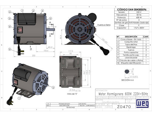 Motor Weg 1 Hp Para Hormigoneras Trompitos Mas Polea 1