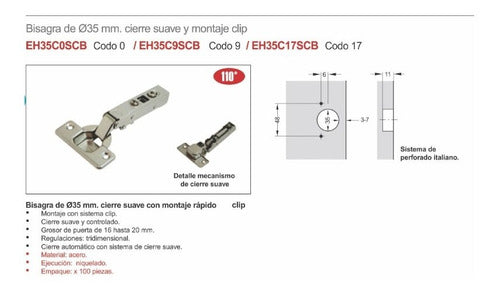 Bisagra Cazoleta Cierre Suave 35 Mm Codo 18 Euro Hard 4