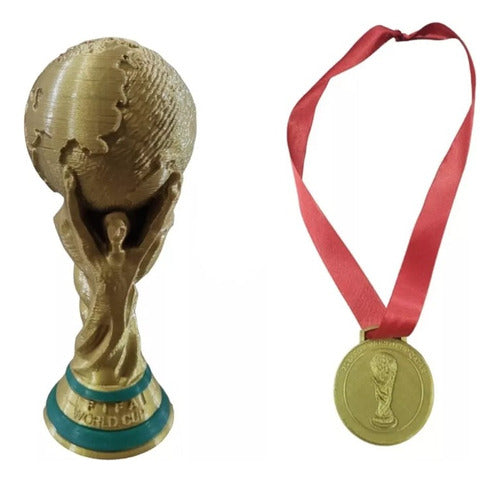 Combo FIFA World Cup Trophy 20 cm + Champion Medal with Belt 3D Soccer 0