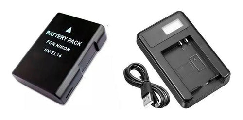 1bateria Para Nikon En-el14 1400mah + Cargador Usb Display 1