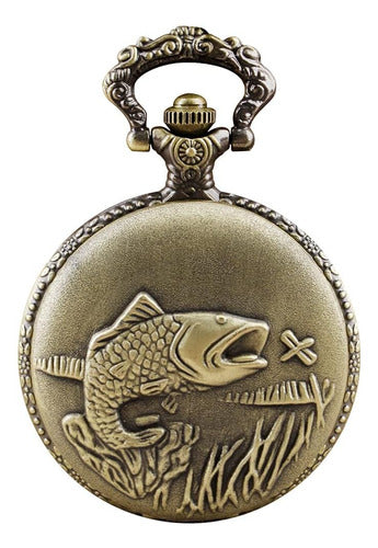 Whodoit Pocket Watch with Vintage Fish Design and Chain 1