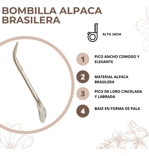 Alpaca Brazilian Chiseled & Carved Mate Straw | Premium Quality Handcrafted Piece - Bombilla Mate Pico Loro Alpaca Brasilera Cincelada Labrada