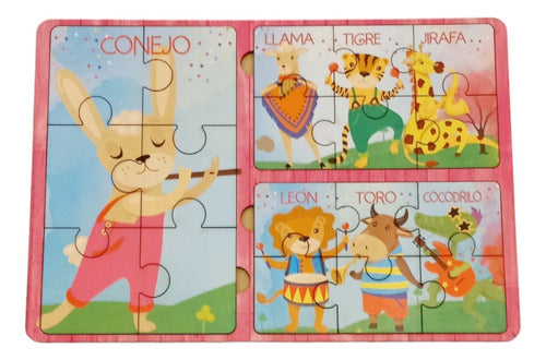 Musical Little Animals Wooden Puzzles Set of 3 - 6-Piece Each 1