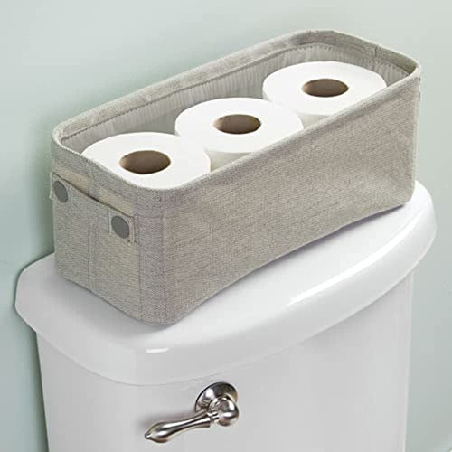 mDesign Soft Cotton Fabric Bathroom Storage Bin - Light Gray 2