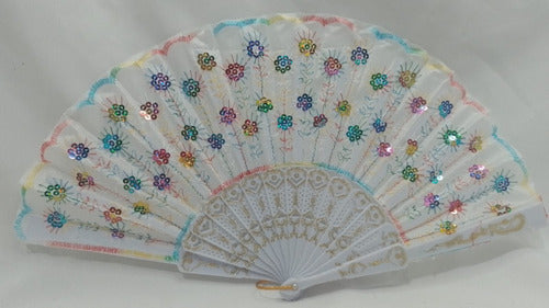 Vintage Dance Sequin Fabric Fan for Weddings Souvenir 0