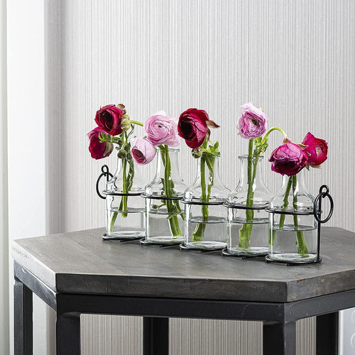 Le'raze Glass Flower Vase 5pc with Metal Stand 2