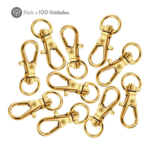 Set of 100 Gold Base Keychain Snap Hooks with Closure 14x30mm 2