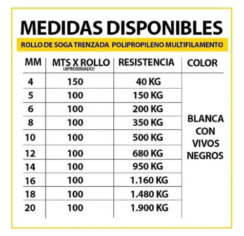 MHA Distribuidora Soga Polipropileno 12 Mm X 100 Mt Trenzada Resiste 680 Kg 1