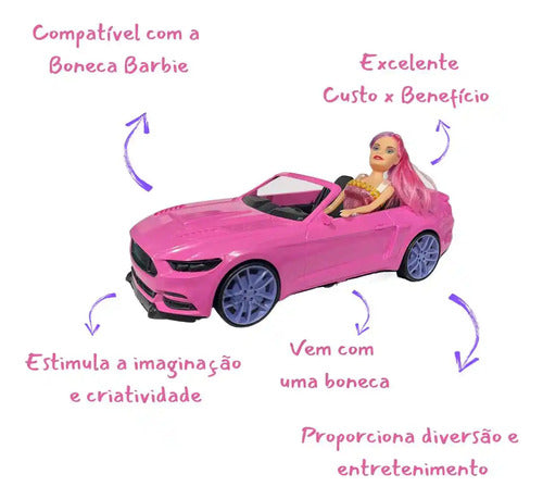 Carrinho Rosa Conversível Com Boneca Compatível C/ Barbie 5