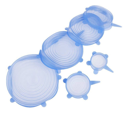 Set of 6 Different-sized Blue Silicone Lids 0
