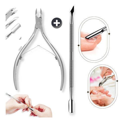 Manicure Kit: Cuticle Nipper + Cuticle Pusher Set Steel Nail 1