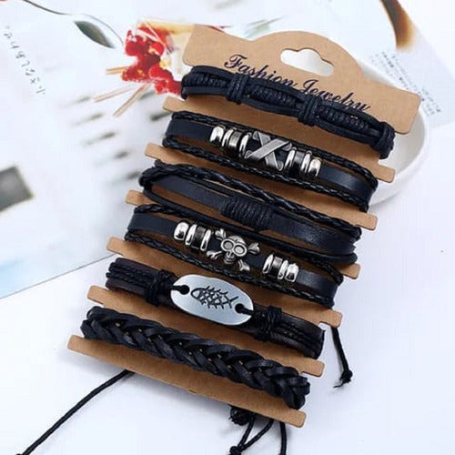 Burdah 6 In 1 Skull Fish Cross Leather Bracelet Set 1