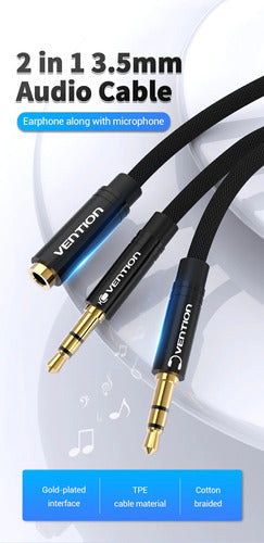 Cable De Audio 2 En 1 Adaptador Auxiliar Jack 3.5 Mm Vention 1