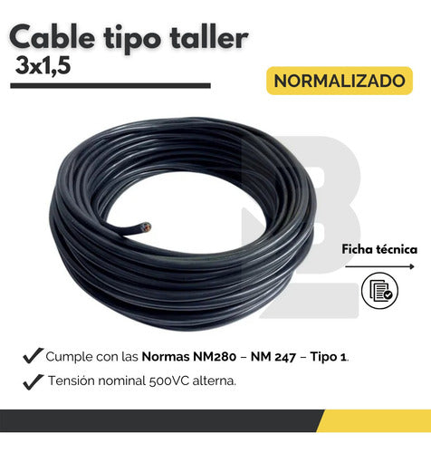 Cable Taller 3x1,5 Mm Tipo Tpr Refrigeracion Rollo 100mts 1