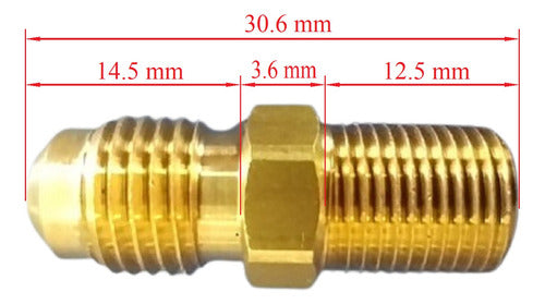 TIDAR Brass Union 1/4 Flare Male x 1/8 NPTM (Gas Thread) 3