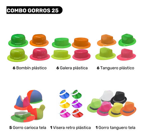 Genérica Combo Gorros Fluo 25 Personas Solo Gorros Sombrero Galera 1