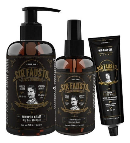 Kit Anti Grasa Sir Fausto: Shampoo + Tónico + Pomo Barber 0