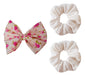 Combo Scrunchie Hair Tie XL White Bone x2 + Pink Flower Bun 0