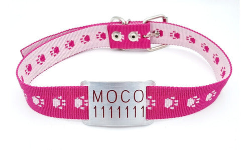 MEDALLAS PARA PERROS Large Dog Tag + Fuchsia Pink Paw Print Collar 3cm 1