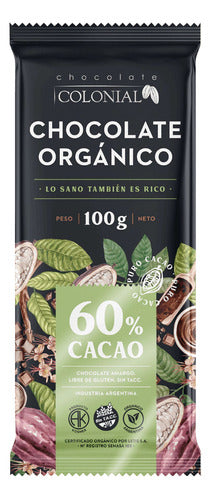 Barra De Chocolate Organico 60% Cacao Colonial Sin Tacc 100g 0