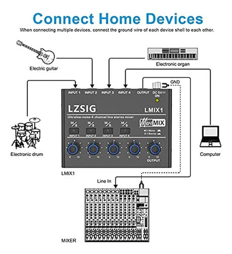 LZSIG 4-Channel Stereo Audio Mixer Minimezclador 1