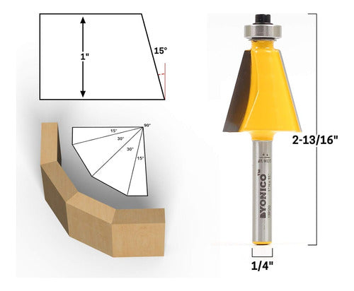 Broca De Router Para Biselar Cantos En 15 Grados, Mango De 6 1