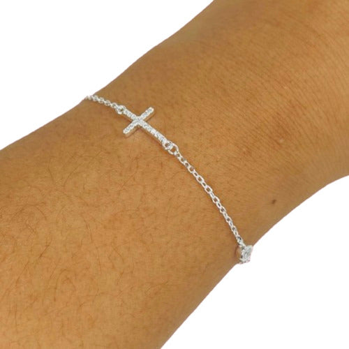 925 Silver Rolito Cross and White Cubic Bracelet PS 359 0