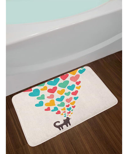 Lunarable Cat Lover Bath Mat, Animal in Love Colorful Different Size Hearts Happy Kitty Clipart Print 1