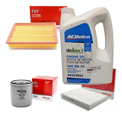 Wega + ACDelco Kit X3 Filtros + Aceite Chevrolet Onix Prisma 1.4 5W30 0