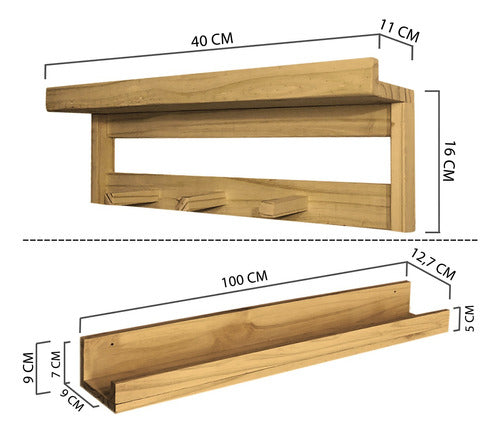 Sajo Kit Repisa 100 + Perchero 40 Estante Biblioteca Madera Sajo 3