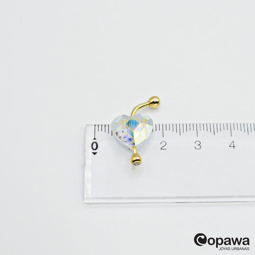 18k Gold Belly Button Piercing - 12mm Swarovski Heart Crystal 4