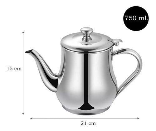 Bazar Casa Greco Stainless Steel Teapot 750 Ml for 3 People with Steel Handle and Drip-Free Spout 1