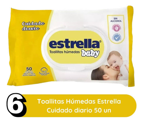 6 Pack Toallitas Humedas Cuidado Diario X 50 U Estrella Baby 1