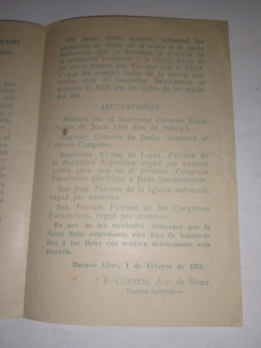 Tarjeta Religiosa Congreso Eucaristico 1934 Religioso 2