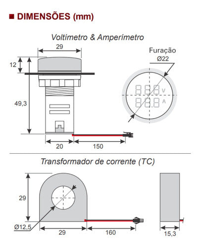 Voltímetro/amperímetro Digital Ad22- 60-500v 0-100a Amarelo 1