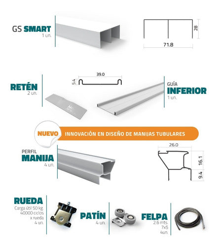 Kit Integral Frente Placard 2mts Aluminio Smart Grupo Euro 1