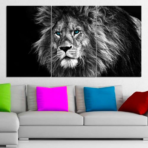 ModaparaTi Modern Triptych Paintings Blue Eyes Lion (150x80 Cm) 0