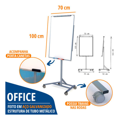 Cavalete Flip Chart C/ Rodas + Lousa Quadro Magnético 100x70 1