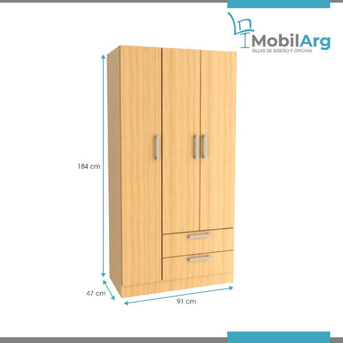 Mobilarg Placard Ropero Melamina 3 Puertas Batientes 2 Cajones 4