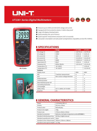 Combo Multímetro Ut136b+ Plus + Pinza Amperométrica Ut202+ 4