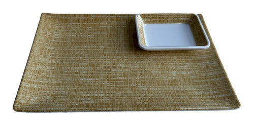 QM Set Sushi Plato Rectangular + Dip Sojero Diseño Caña Beige 2