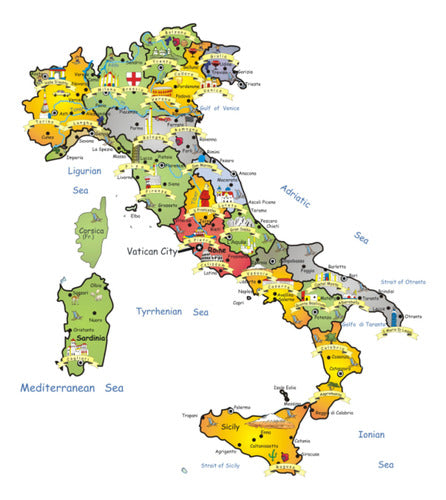 Mapa  De Italia Y Sus Regiones -  Tamaño 45x30 Cm. 0